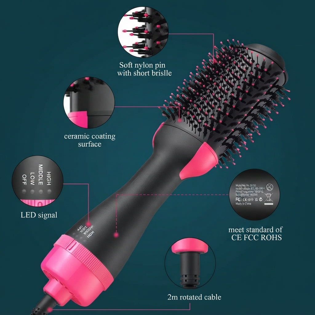 One Step Hot Air Hair Dryer and Volumizer Styling Brush